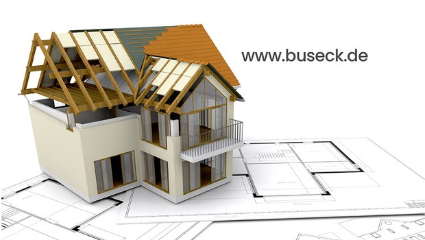 Baupläne und ein Haus im Anriss in 3D